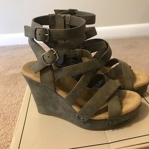 Grey strappy platform heels